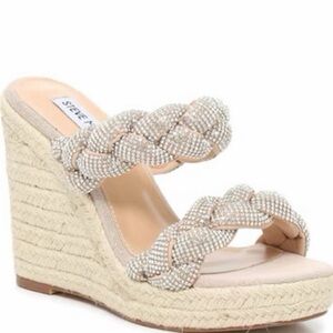 Steve Madden – Uzo Rhinestone Braided Espadrille Wedge Sandals – Nude – Sz. 7